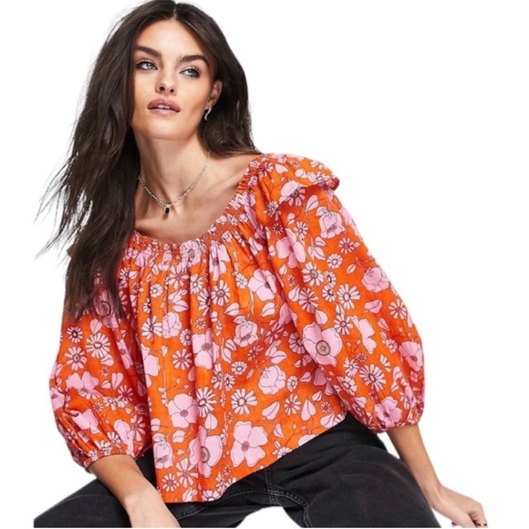 NWT Free People Miss Daisy Pink and Orange Floral Blouse - Picture 1 of 5